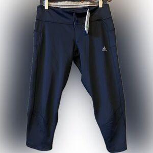 Adidas reflective On the run cropped tights black mesh insets large NWT